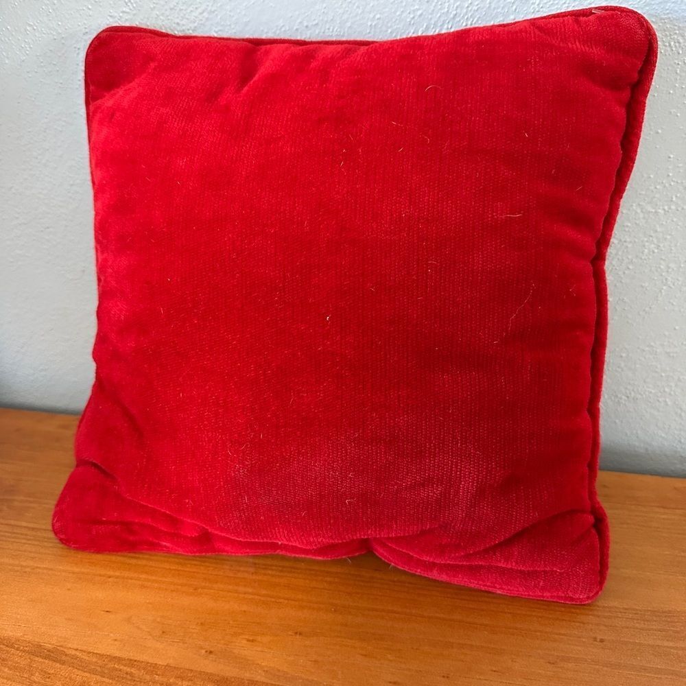 Vintage Needlepoint Pink Floral Throw Pillows Red Velvet Back 11 x 11 Handmade - Picture 4 of 5